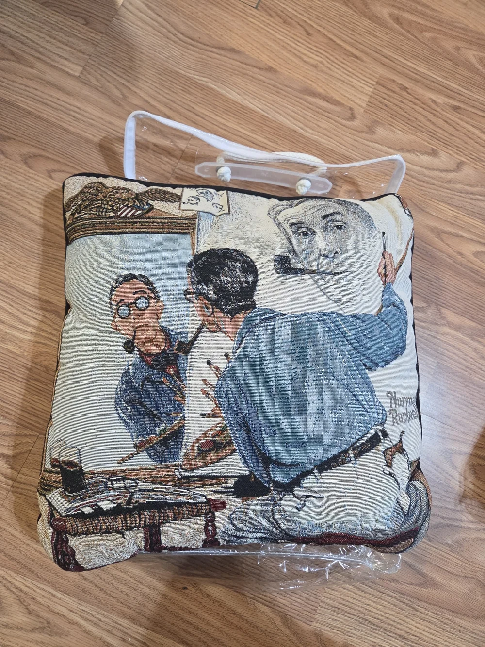 woven tapestry throw pillow Norman Rockwell's iconic 1960 Triple Self-Portrait
